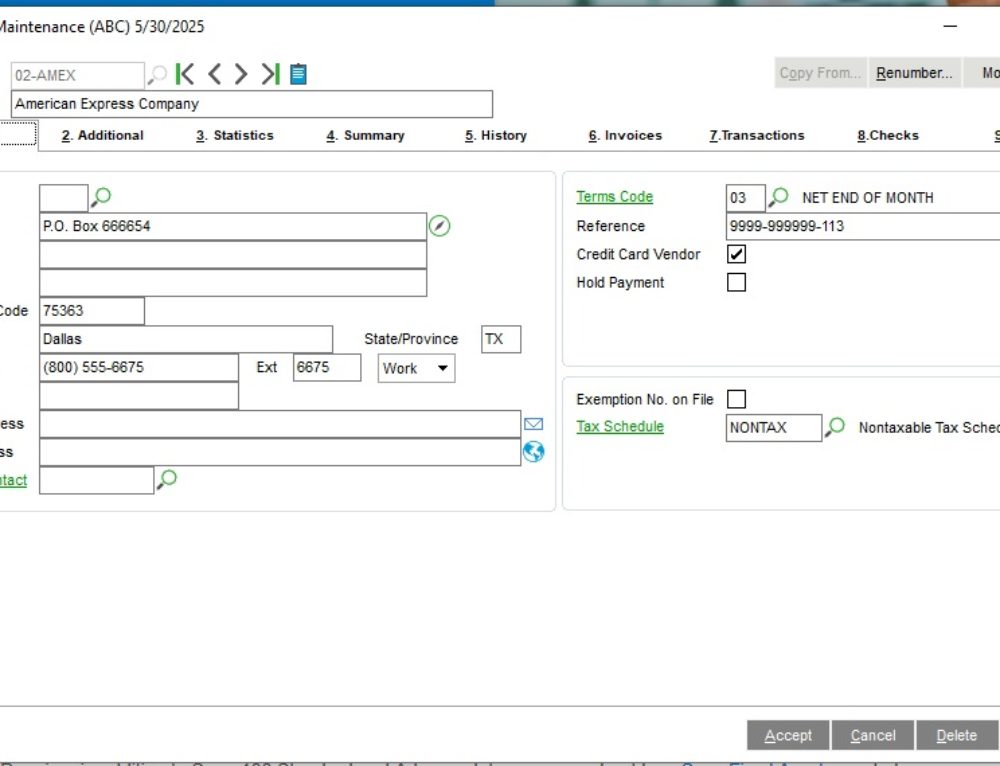 Sage 100 – How do with process Credit Cards in Accounts Payable and Transfer Invoices to the Credit Card.