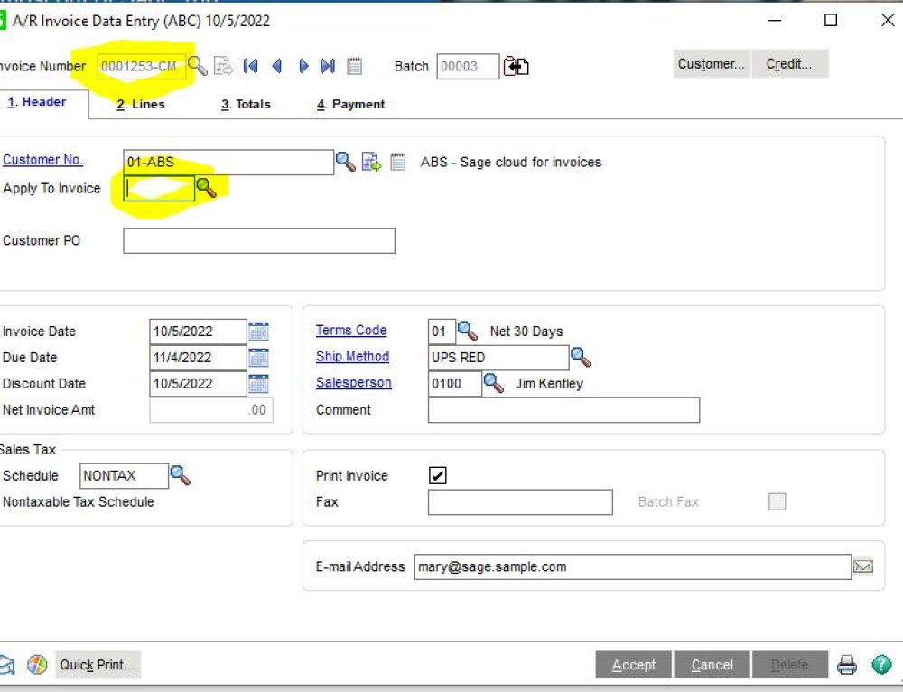How do I adjust an Accounts Receivable Invoice in Sage 100 CASERV