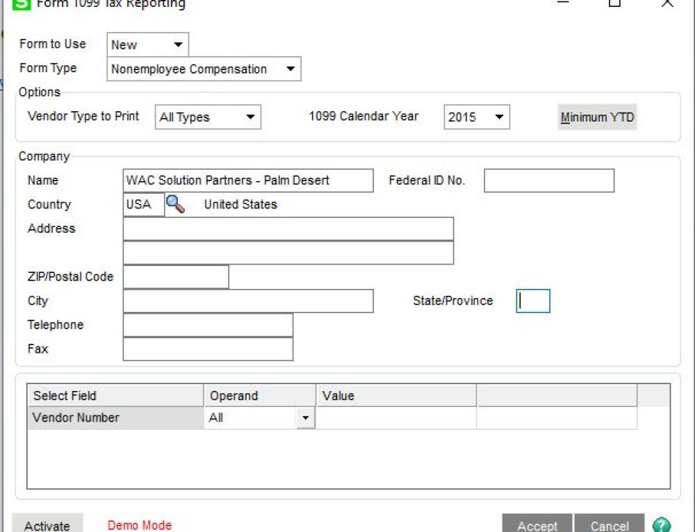 Sage 100 Cloud – Printing of 1099s and 1096s Nonemployee Compensation Update.