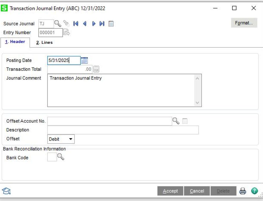 Sage 100Cloud – How to Create a General Ledger Transaction Journal Entry