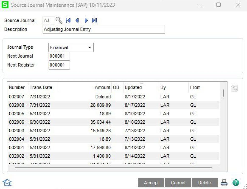 Sage 100 – How to Reset General Ledger Journal numbers.