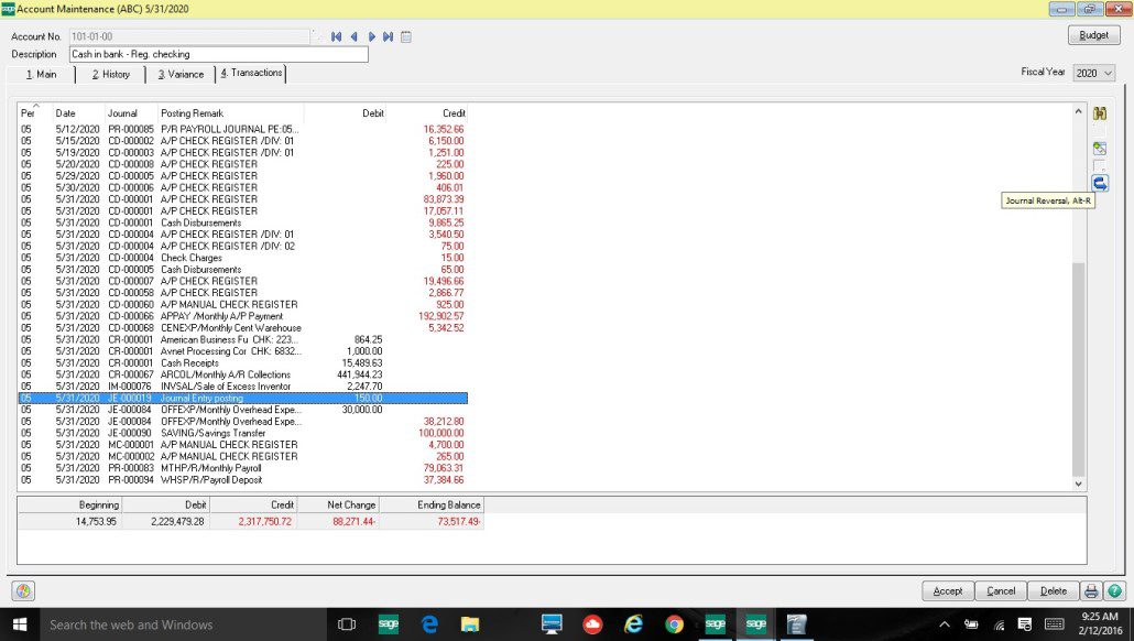 How to do a Journal Reversal in Sage 100 2015 CASERV