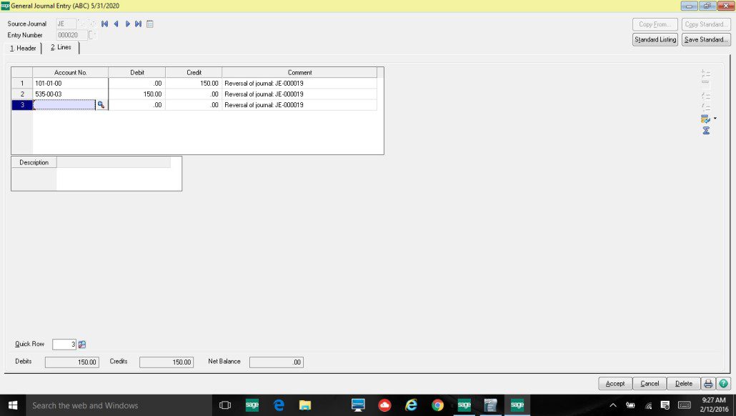How to do a Journal Reversal in Sage 100 2015 CASERV