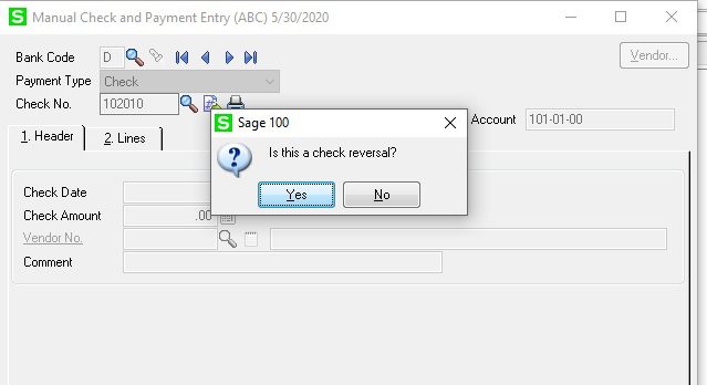 Sage 100Cloud – How to reverse a check in Accounts Payable.