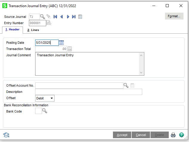 Sage 100Cloud – How to Create a General Ledger Transaction Journal Entry